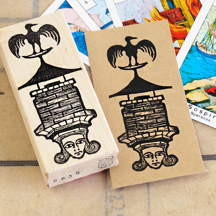 ラバースタンプ 輸入 100Proof Press 煙突に乗ったルーク Rook on Chimney on Head #6839