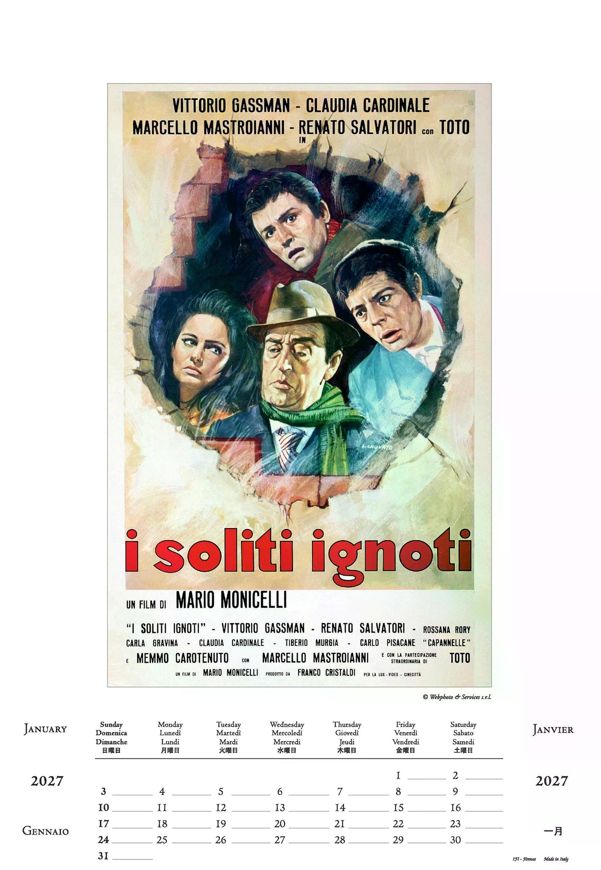 2027年 カレンダー CINEMA ITALIANO 35×50 イタリア製 直輸入 壁掛け 大判 おしゃれ アート ISTITUTO FOTOCROMO ITALIANO / I.F.I ヴィンテージ イタリア 映画 シネマ dolce vita