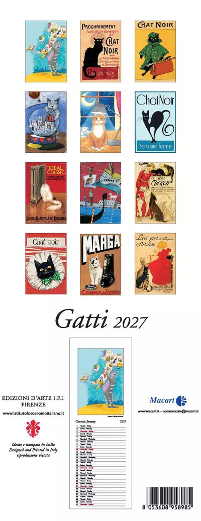 2027年 カレンダー Gatti ねこ イタリア製 縦長 13.5×34cm 直輸入 壁掛け スリム ヴィンテージ インテリア ISTITUTO FOTOCROMO ITALIANO / I.F.I おしゃれ 猫 イタリア