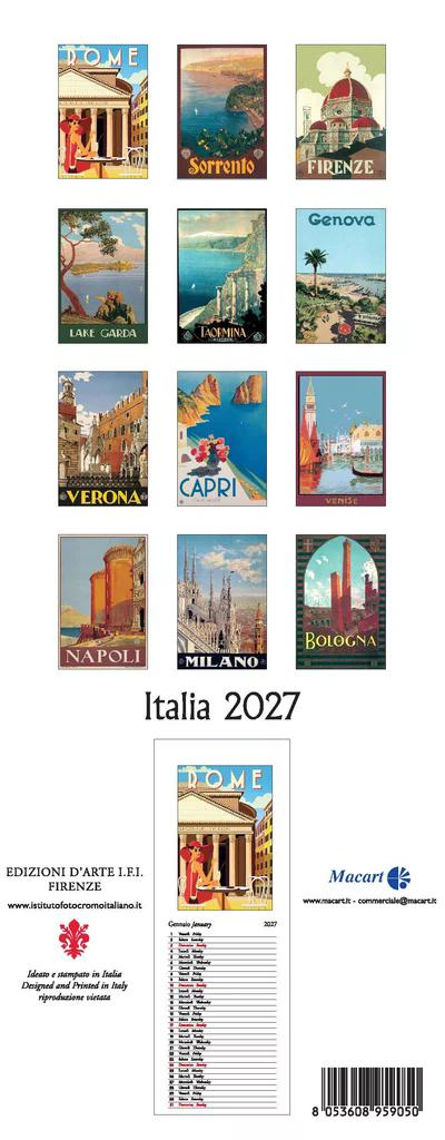 2027年 カレンダー Italia イタリア製 縦長 13.5×34cm 直輸入 壁掛け スリム ヴィンテージ インテリア ISTITUTO FOTOCROMO ITALIANO / I.F.I おしゃれ イタリア