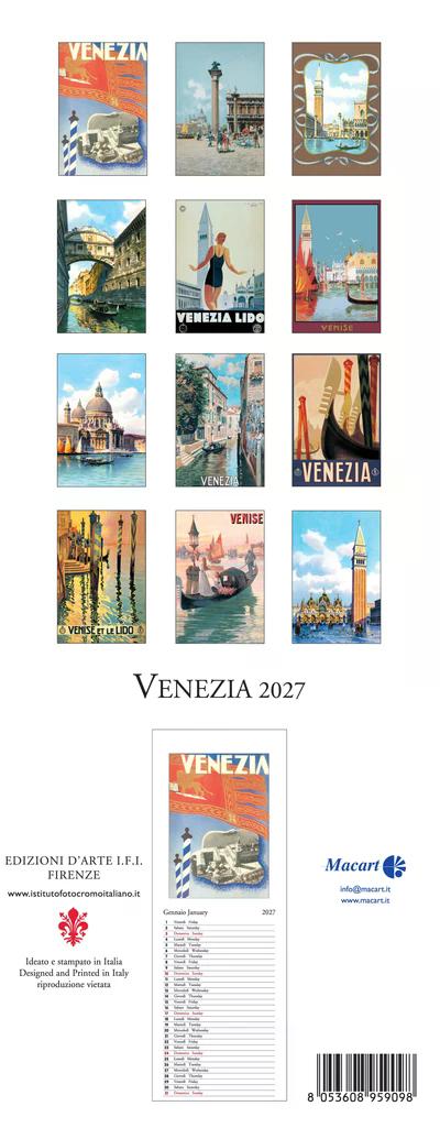 2027年 カレンダー VENEZIA ベネツィア イタリア製 縦長 13.5×34cm 直輸入 壁掛け スリム ヴィンテージ インテリア ISTITUTO FOTOCROMO ITALIANO / I.F.I イタリア ベネチア