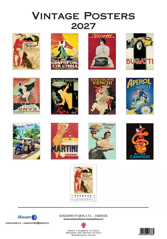 2027年 カレンダー VINTAGE POSTERS 35×50 イタリア製 直輸入 壁掛け 大判 おしゃれ アート ISTITUTO FOTOCROMO ITALIANO / I.F.I ヴィンテージ イタリア 車 vespa カンパリ