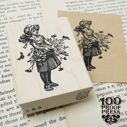 ラバースタンプ 輸入  100Proof Press 花かごを持った少女 Girl with Flower Basket #653