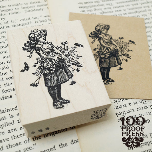 ラバースタンプ 輸入  100Proof Press 花かごを持った少女 Girl with Flower Basket #653