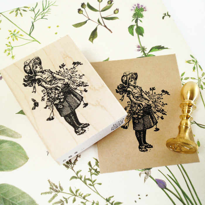 ラバースタンプ 輸入  100Proof Press 花かごを持った少女 Girl with Flower Basket #653