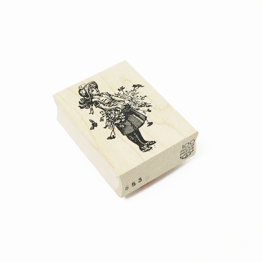 ラバースタンプ 輸入  100Proof Press 花かごを持った少女 Girl with Flower Basket #653
