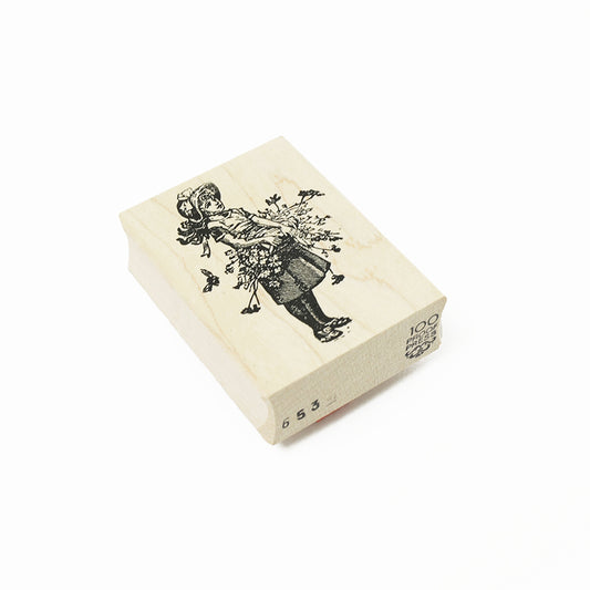 ラバースタンプ 輸入  100Proof Press 花かごを持った少女 Girl with Flower Basket #653