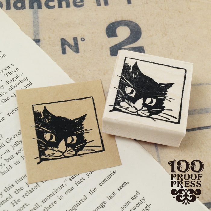 ラバースタンプ 輸入 100Proof Press Cat In Square #690 ねこ