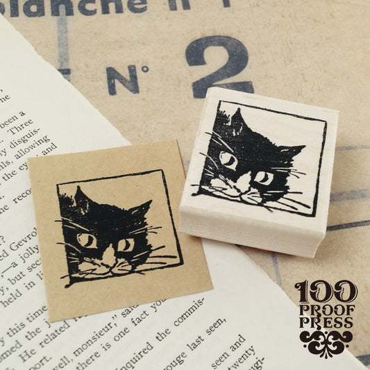 ラバースタンプ 輸入 100Proof Press Cat In Square #690 ねこ