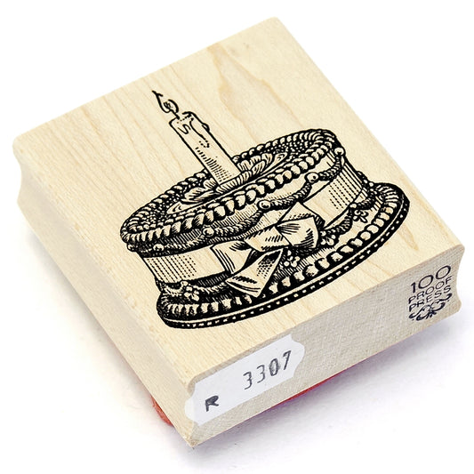 ラバースタンプ 100 Proof Press #3307 リボンケーキ Beribboned Cake, 1 Candle