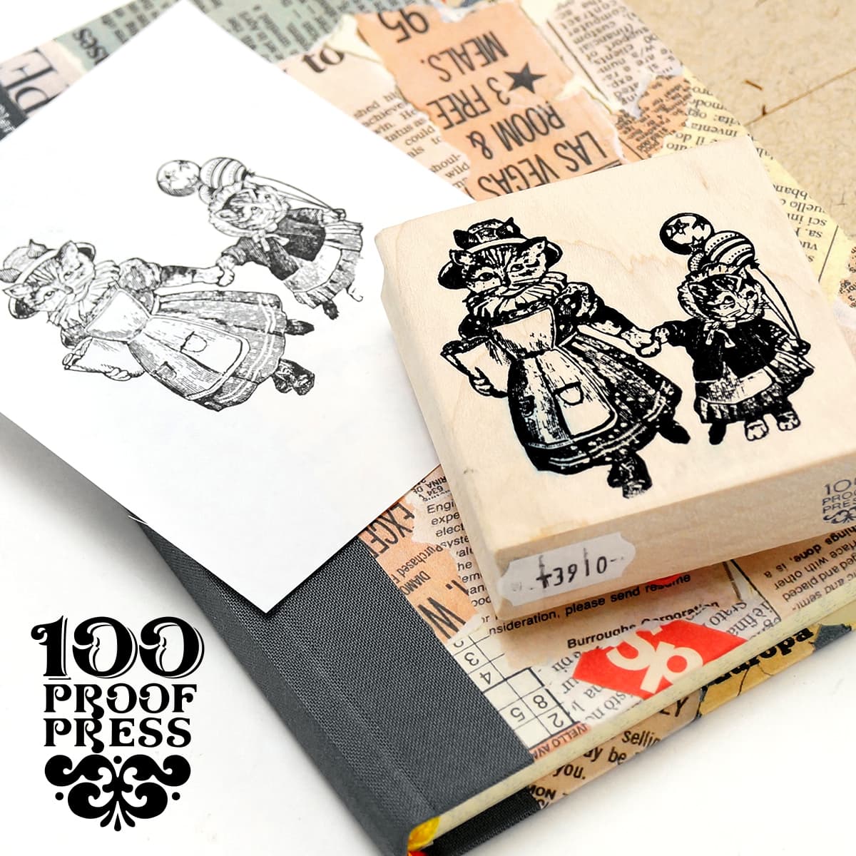 ラバースタンプ 100 Proof Press #3910 母猫と子猫 Mom & Kitty All Dressed Up