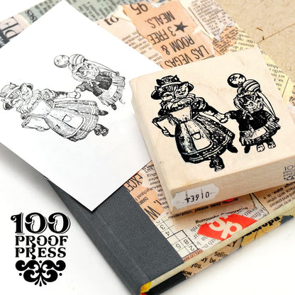 ラバースタンプ 100 Proof Press #3910 母猫と子猫 Mom & Kitty All Dressed Up