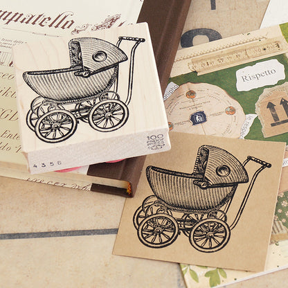 ラバースタンプ 輸入  100Proof Press 乳母車 Large Baby Buggy #4356