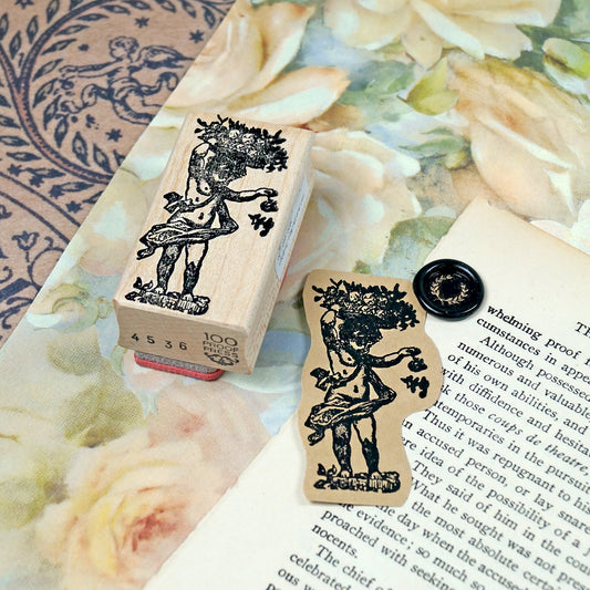 ラバースタンプ 100Proof Press #4536 Cherub Scattering Flowers 花を散らす智天使