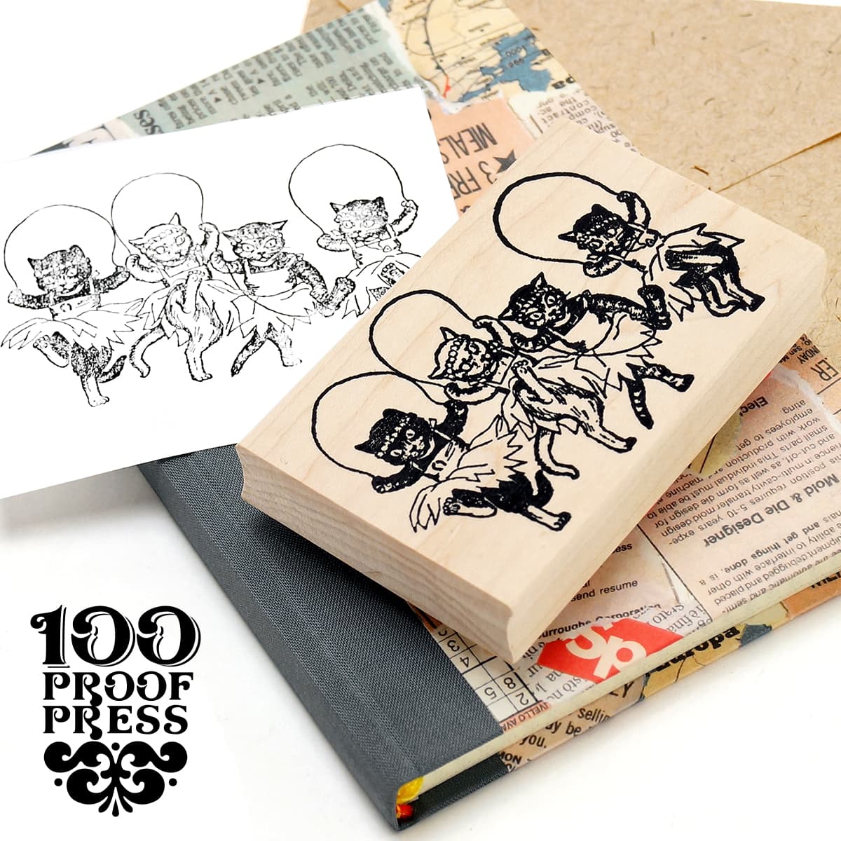 ラバースタンプ 100 Proof Press #5317 Kitties Jumping