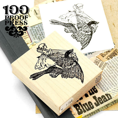 ラバースタンプ  100 Proof Press #5788 鳥に乗る少女 Birdie Ride