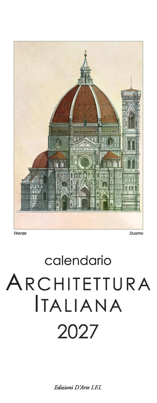 2027年 カレンダー ARCHITETTURA ITALIANA イタリア製 縦長 13.5×34cm 直輸入 壁掛け スリム ヴィンテージ インテリア ISTITUTO FOTOCROMO ITALIANO / I.F.I  おしゃれ 建築 イタリア 世界遺産