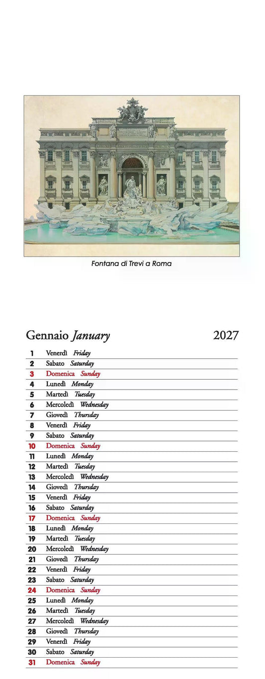 2027年 カレンダー ARCHITETTURA ITALIANA イタリア製 縦長 13.5×34cm 直輸入 壁掛け スリム ヴィンテージ インテリア ISTITUTO FOTOCROMO ITALIANO / I.F.I  おしゃれ 建築 イタリア 世界遺産