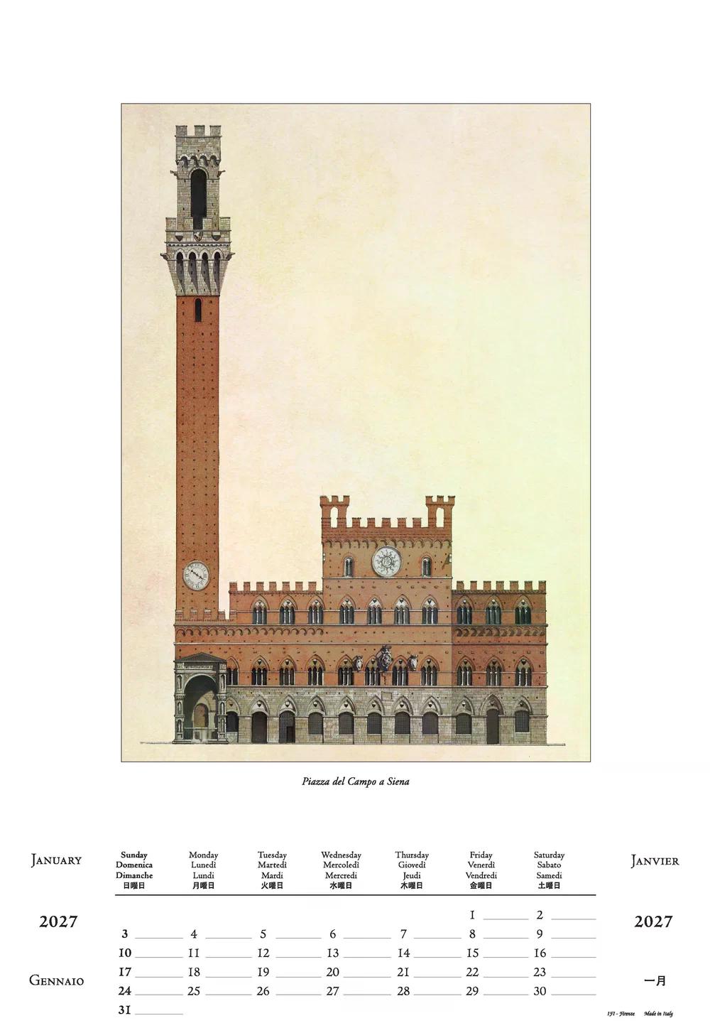 2027年 カレンダー ARCHITETTURA 35×50 イタリア製 直輸入 壁掛け 大判 おしゃれ アート ISTITUTO FOTOCROMO ITALIANO / I.F.I  ヴィンテージ 建築 世界遺産 イタリア アーキテクチャー フィレンツェ 大聖堂