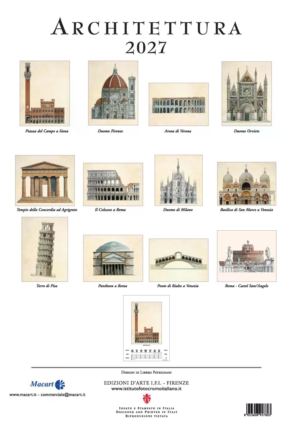 2027年 カレンダー ARCHITETTURA 35×50 イタリア製 直輸入 壁掛け 大判 おしゃれ アート ISTITUTO FOTOCROMO ITALIANO / I.F.I  ヴィンテージ 建築 世界遺産 イタリア アーキテクチャー フィレンツェ 大聖堂