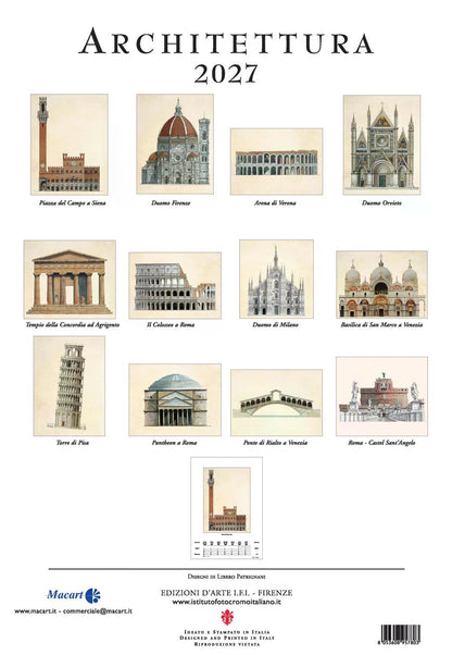 2027年 カレンダー ARCHITETTURA 35×50 イタリア製 直輸入 壁掛け 大判 おしゃれ アート ISTITUTO FOTOCROMO ITALIANO / I.F.I  ヴィンテージ 建築 世界遺産 イタリア アーキテクチャー フィレンツェ 大聖堂