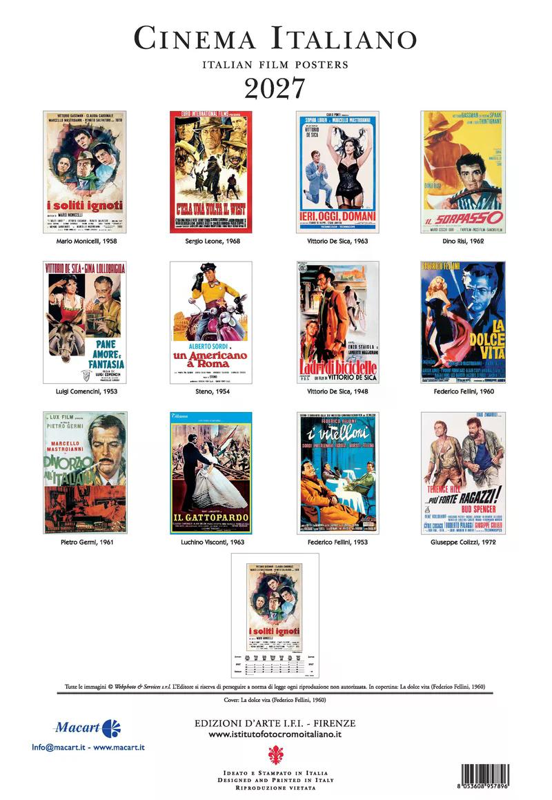 2027年 カレンダー CINEMA ITALIANO 35×50 イタリア製 直輸入 壁掛け 大判 おしゃれ アート ISTITUTO FOTOCROMO ITALIANO / I.F.I  ヴィンテージ イタリア 映画 シネマ dolce vita
