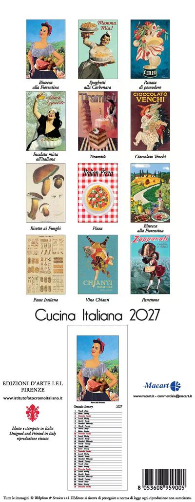 2027年 カレンダー Cucina Italiana イタリア製 縦長 13.5×34cm 直輸入 壁掛け スリム ヴィンテージ インテリア ISTITUTO FOTOCROMO ITALIANO / I.F.I  おしゃれ イタリア料理 キッチン ピザ