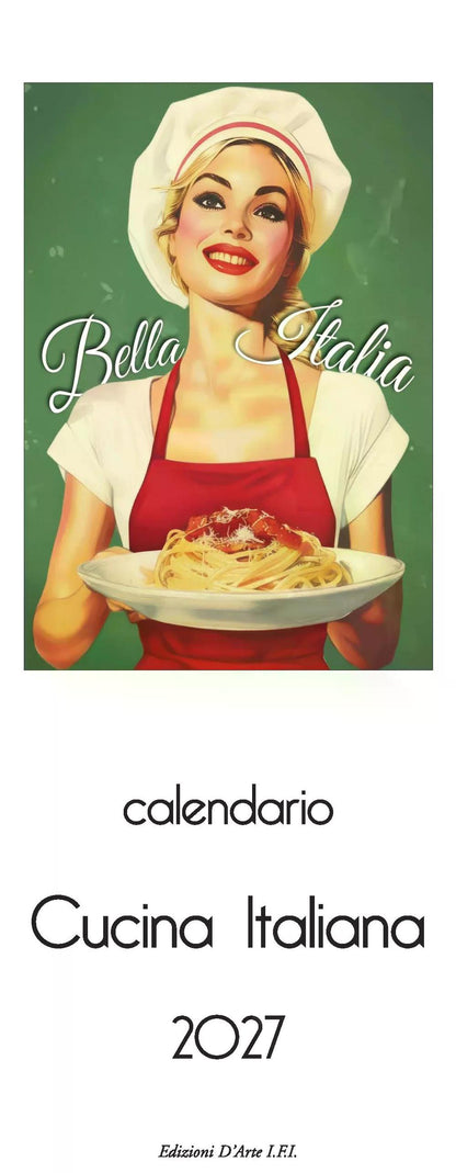 2027年 カレンダー Cucina Italiana イタリア製 縦長 13.5×34cm 直輸入 壁掛け スリム ヴィンテージ インテリア ISTITUTO FOTOCROMO ITALIANO / I.F.I  おしゃれ イタリア料理 キッチン ピザ