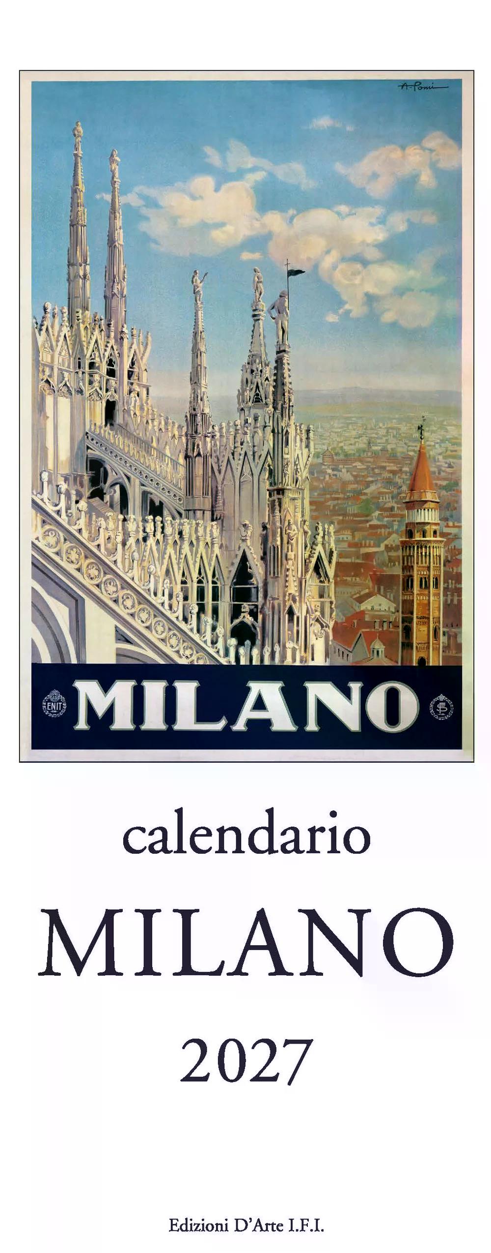 2027年 カレンダー MILANO イタリア製 縦長 13.5×34cm 直輸入 壁掛け スリム ヴィンテージ インテリア ISTITUTO FOTOCROMO ITALIANO / I.F.I  おしゃれ イタリア 世界遺産 ミラノ ファッション