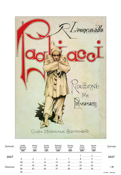2027年 カレンダー OPERA イタリア製 オペラ 大判 35×50cm 直輸入 壁掛け アート ヴィンテージ インテリア ISTITUTO FOTOCROMO ITALIANO / I.F.I  トゥーランドット ロミオとジュリエット