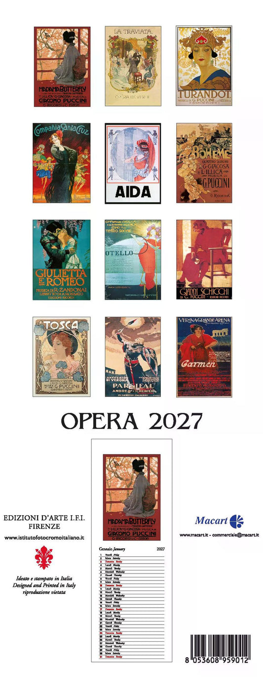 2027年 カレンダー OPERA オペラ イタリア製 縦長 13.5×34cm 直輸入 壁掛け スリム ヴィンテージ インテリア ISTITUTO FOTOCROMO ITALIANO / I.F.I  おしゃれ  イタリア ロミオとジュリエット