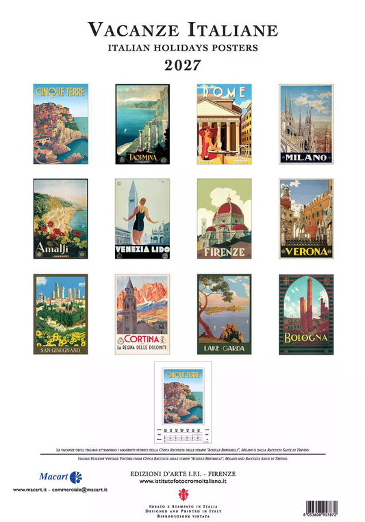 2027年 カレンダー VACANZE ITALIANE 35×50 イタリア製 直輸入 壁掛け 大判 おしゃれ アート ISTITUTO FOTOCROMO ITALIANO / I.F.I  ヴィンテージ イタリア バカンス リゾート