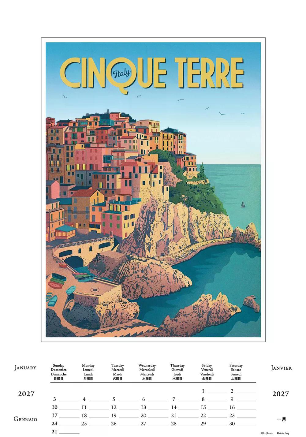 2027年 カレンダー VACANZE ITALIANE 35×50 イタリア製 直輸入 壁掛け 大判 おしゃれ アート ISTITUTO FOTOCROMO ITALIANO / I.F.I  ヴィンテージ イタリア バカンス リゾート