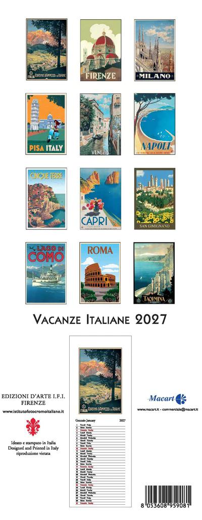 2027年 カレンダー VACANZE ITALIANE イタリア製 縦長 13.5×34cm 直輸入 壁掛け スリム ヴィンテージ インテリア ISTITUTO FOTOCROMO ITALIANO / I.F.I  おしゃれ イタリア バカンス