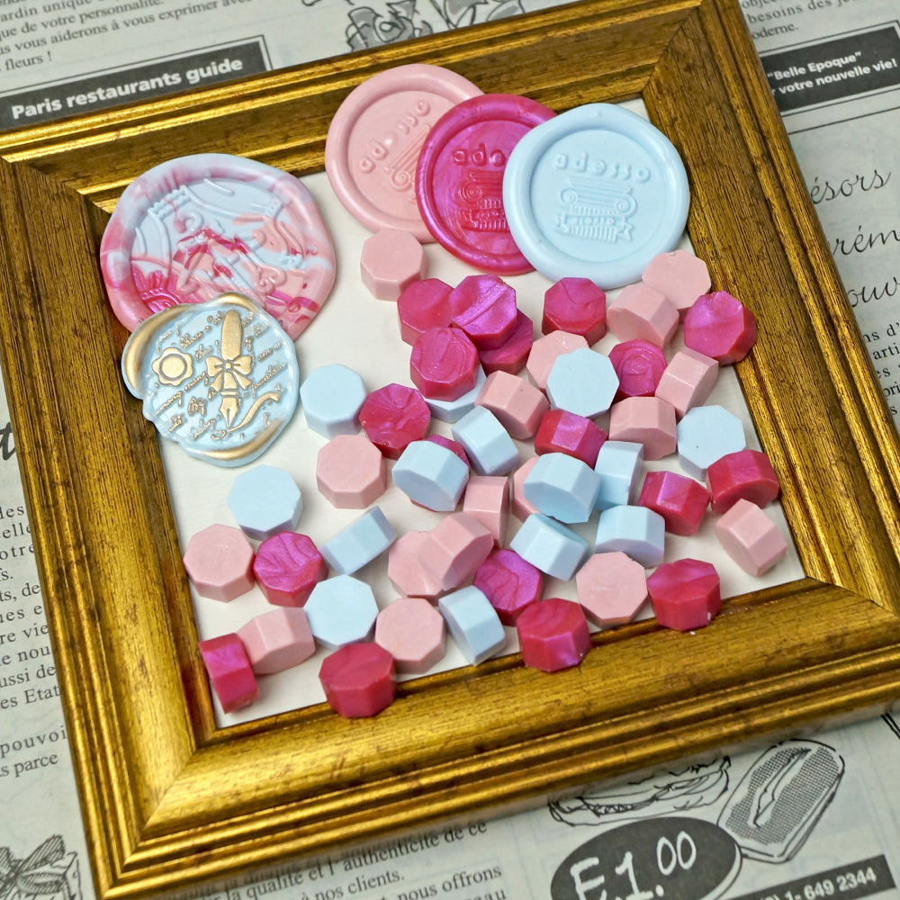 シーリングワックス MIX【Camellia mix】カメリア ミックスカラー シーリングワックスセット 可愛い マーブル シーリングスタンプ ピルタイプ 封蝋 手紙 招待状 結婚式 diy ＜ ルビーカメリア・ベビーカメリア・アイスブルー ＞  ピンク 水色【Prodused by adesso】